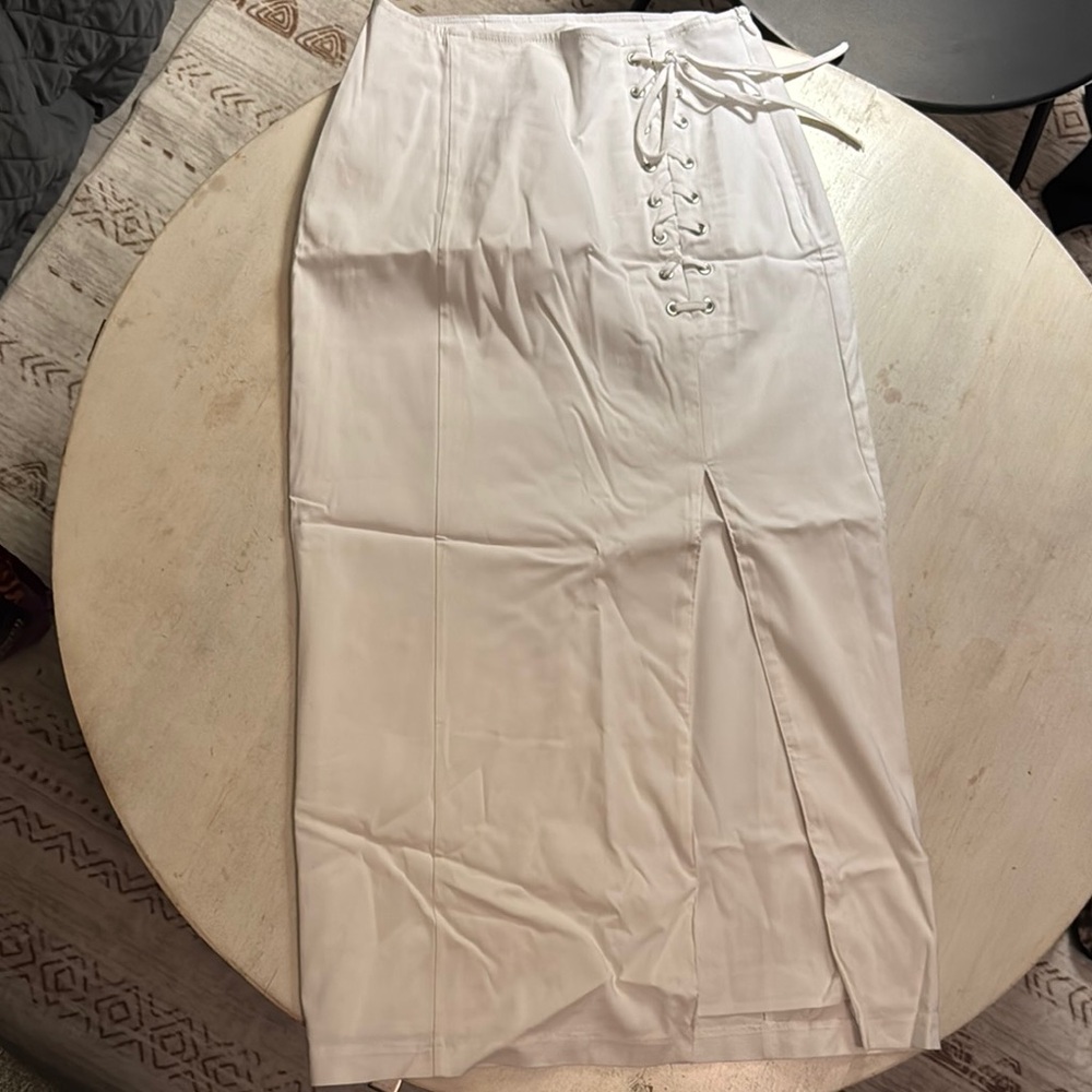 DO+BE Cream Midi Pencil Skirt with Tie Front